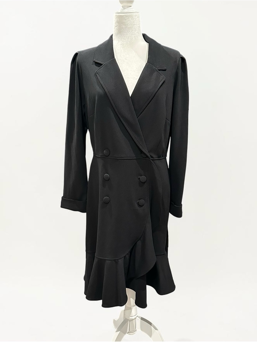 Maison Tara Black Double-Breasted Ruffle Hem Dress